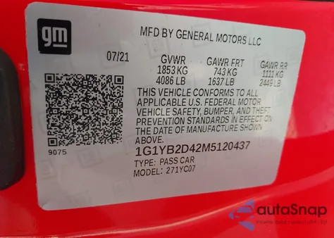 2021 Chevrolet Corvette Stingray Rwd 2Lt from USA, damaged, VIN 1G1YB2D42M5120437